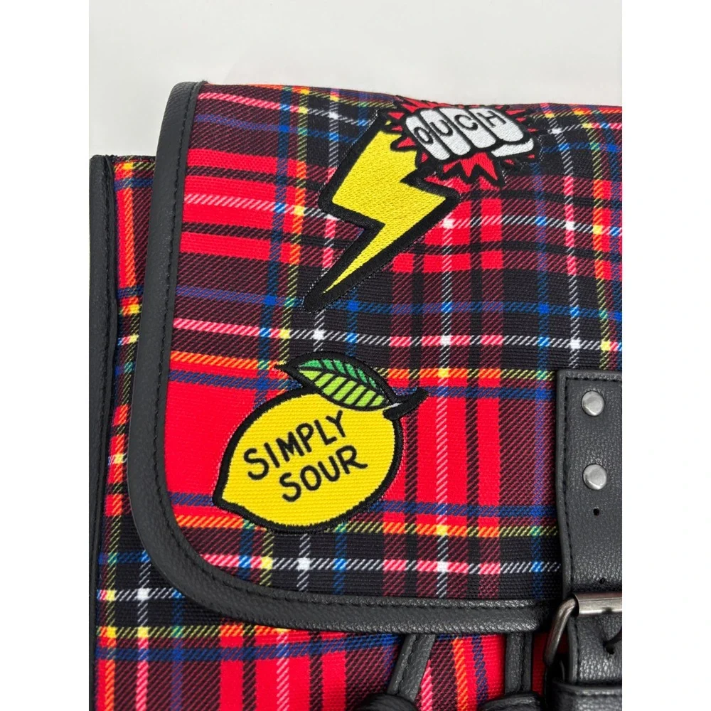 Disney Backpack Unisex OS Red‎ Cruella de Vil Tartan Plaid Punk Patch Rucksack